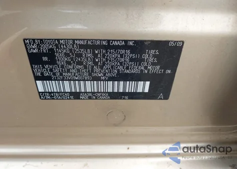 2009 Toyota Rav4 z USA, uszkodzony, nr VIN 2T3ZF33V09W007893